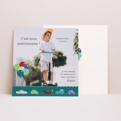 Invitations Anniversaire Enfant Carré Voiture - Carte Anniversaire photo N° 1