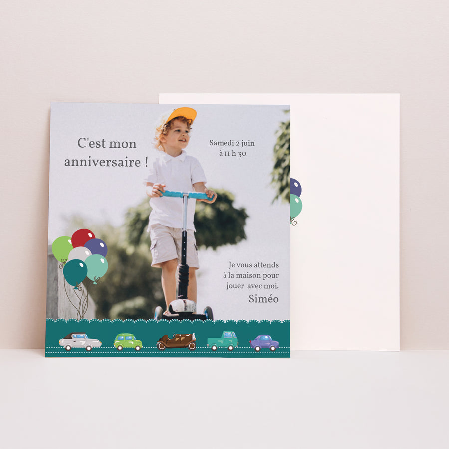 Invitations Anniversaire Enfant Carré Voiture - Carte Anniversaire photo