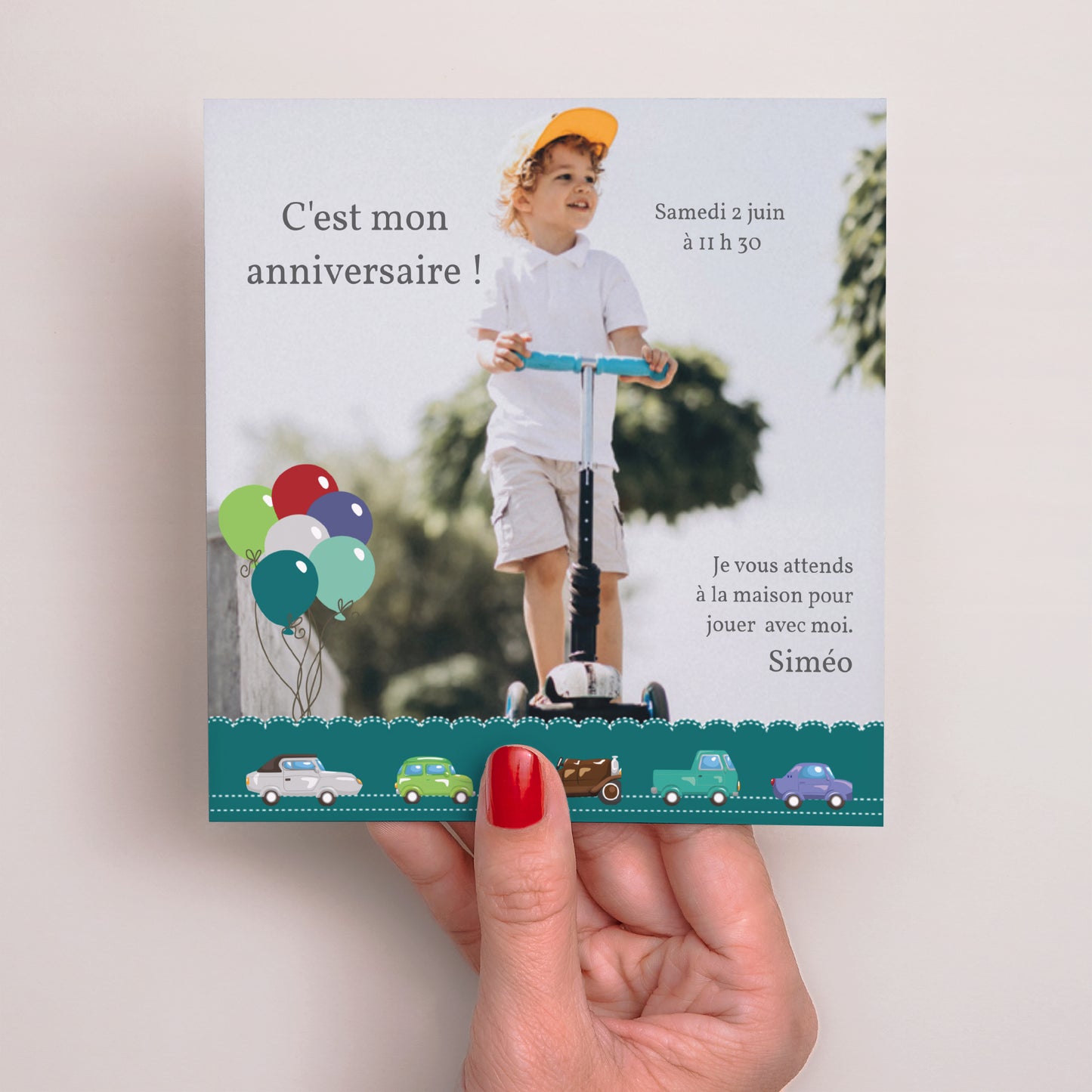 Invitations Anniversaire Enfant Carré Voiture - Carte Anniversaire photo N° 2