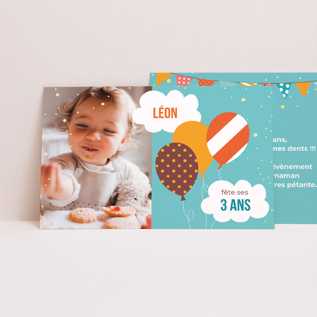 Invitations Anniversaire Enfant Paysage Confettis et ballon photo N° 1