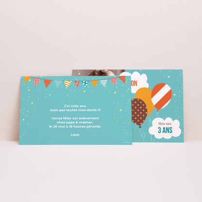 Invitations Anniversaire Enfant Paysage Confettis et ballon photo N° 2