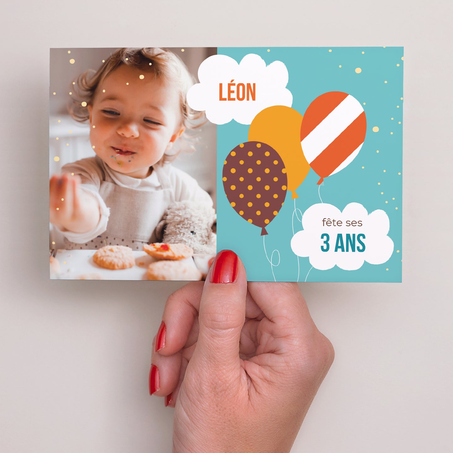 Invitations Anniversaire Enfant Paysage Confettis et ballon photo N° 3