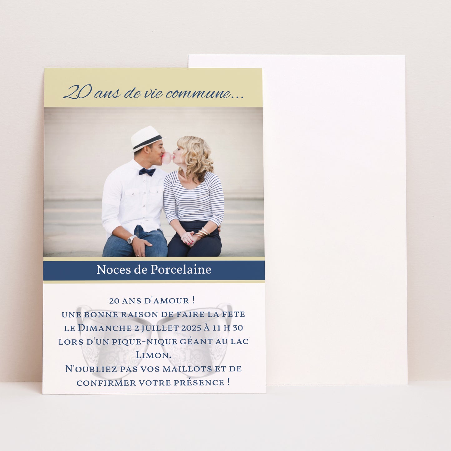 Invitations Mariage Portrait Noces de porcelaine - 20 ans photo N° 1