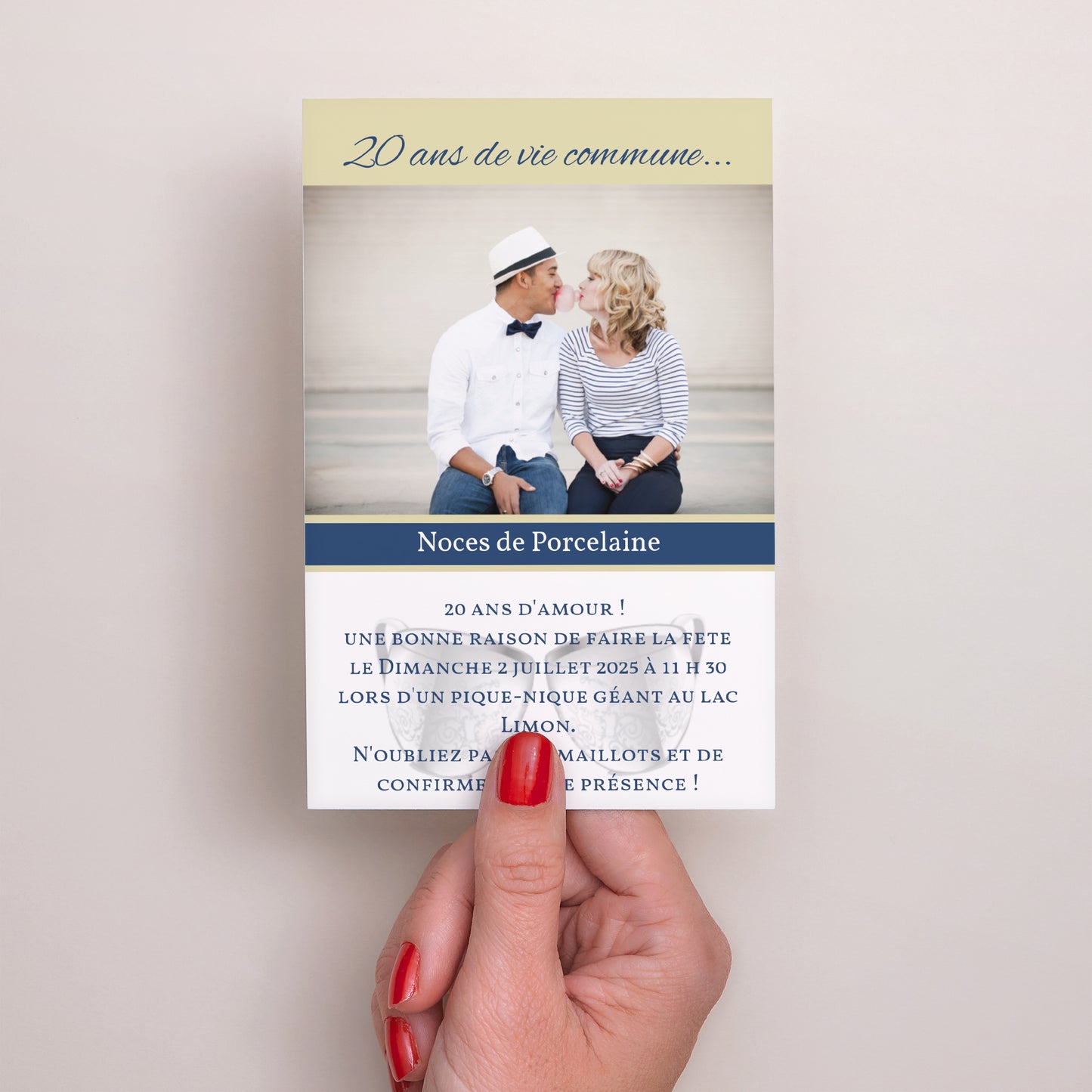 Invitations Mariage Portrait Noces de porcelaine - 20 ans photo N° 2