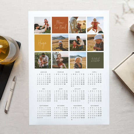 Calendrier Fin d'année Monopage portrait Multiphotos et couleurs automnales