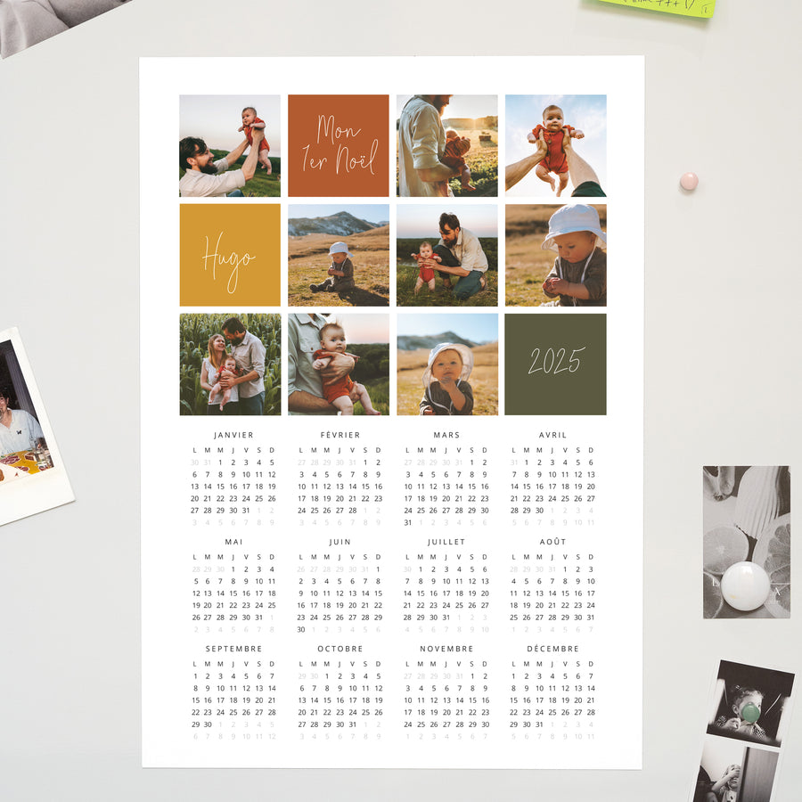 Calendrier Fin d'année Magnétique, monopage portrait Multiphotos et couleurs automnales photo