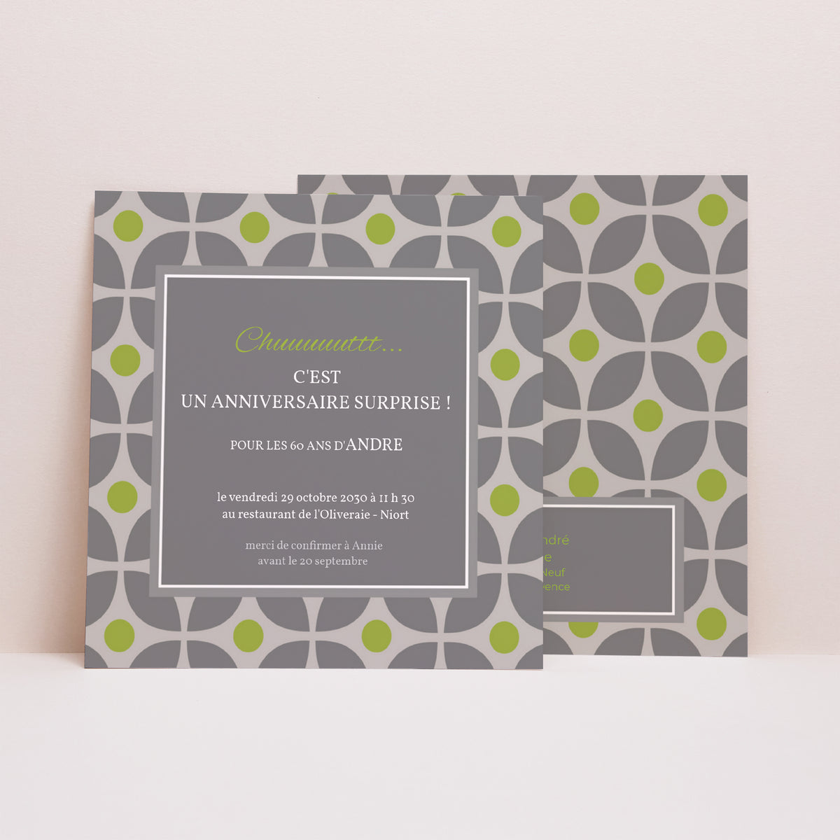 Invitations Anniversaire Adulte Carré Restau chic photo N° 1