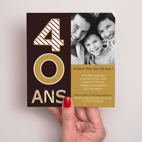 Invitations Anniversaire Adulte Carré 40 ans - Chocolat & Or