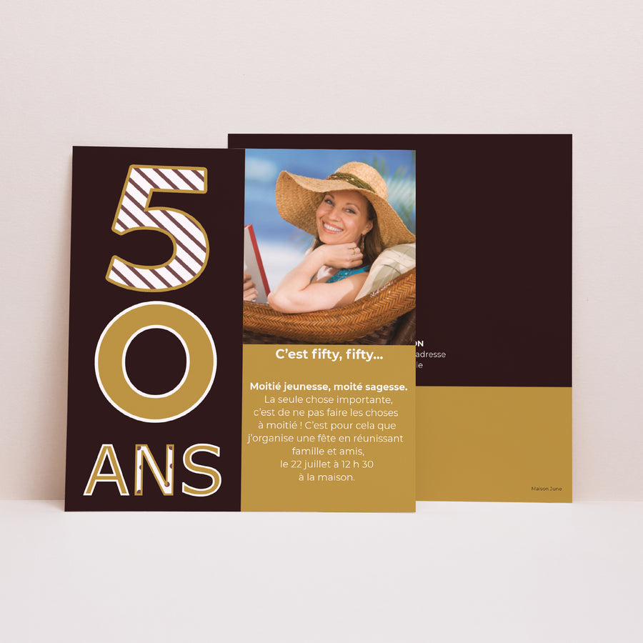 Invitations Anniversaire Adulte Carré 50 ans - Or et Chocolat photo