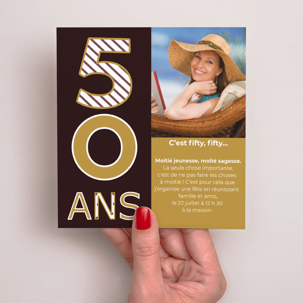 Invitations Anniversaire Adulte Carré 50 ans - Or et Chocolat photo N° 2