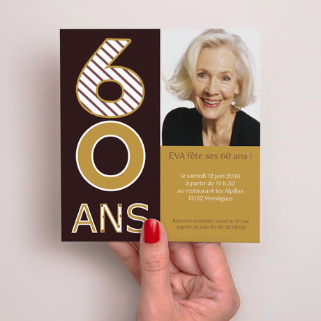 Invitations Anniversaire Adulte Carré 60 ans - Or et chocolat
