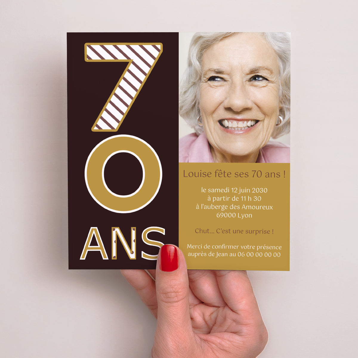 Invitations Anniversaire Adulte Carré 70 ans - Or et Chocolat photo N° 2