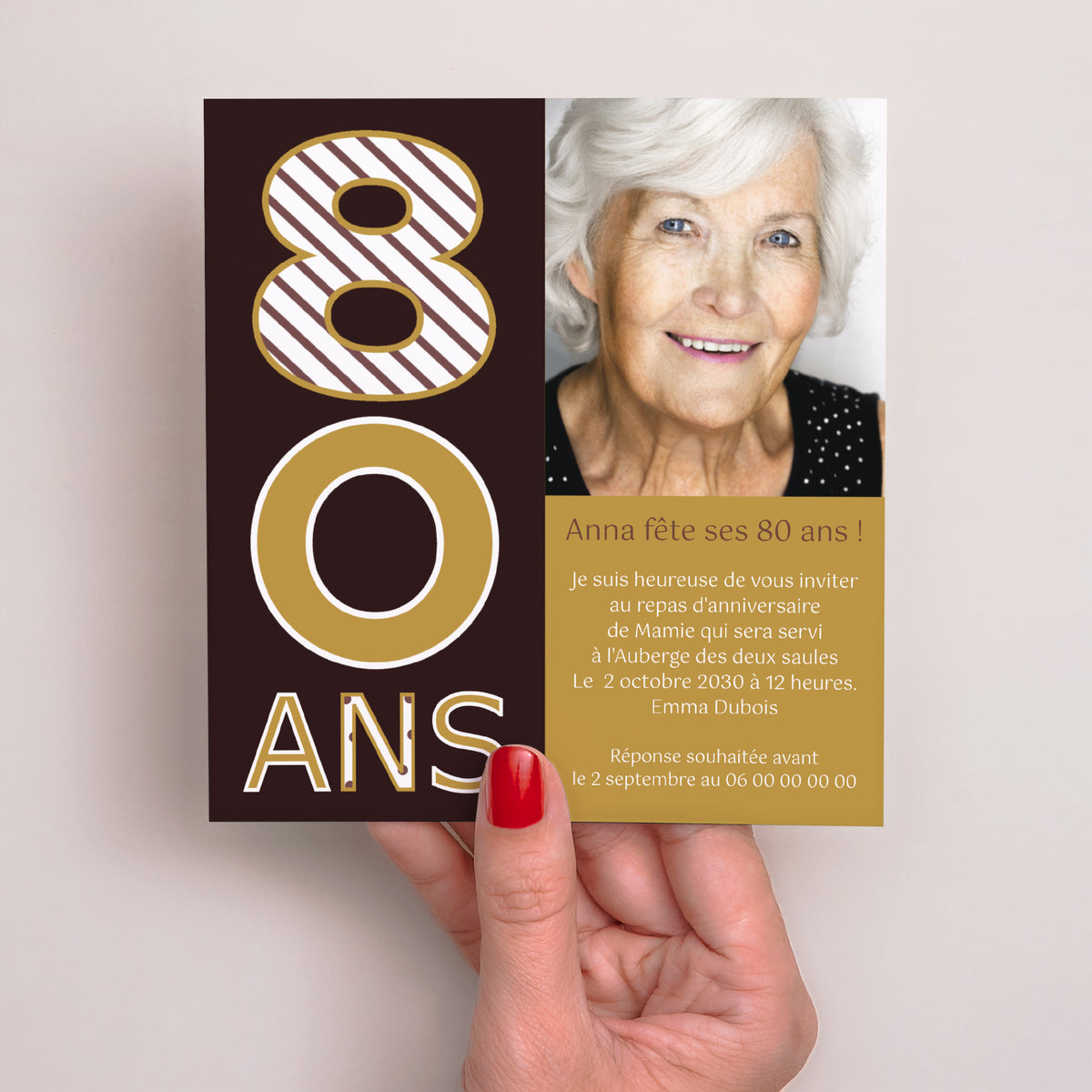 Invitations Anniversaire Adulte Carré 80 ans - Or et Chocolat photo N° 2