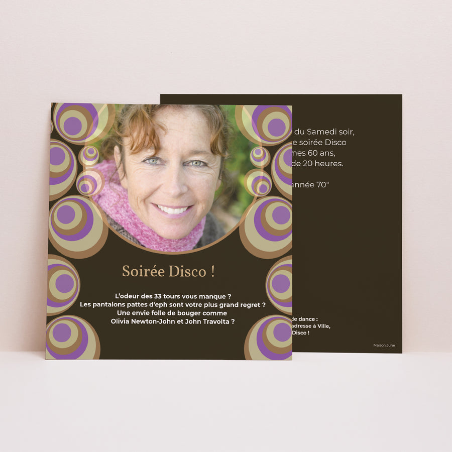 Invitations Anniversaire Adulte Carré Bulles Disco photo
