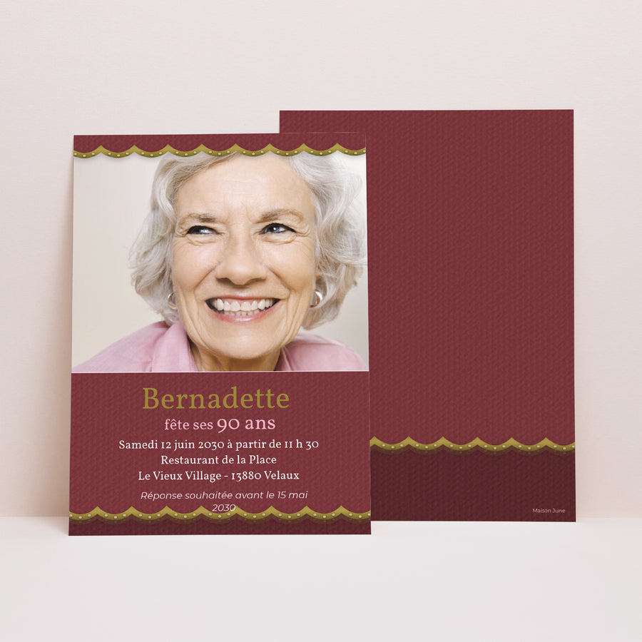 Invitations Anniversaire Adulte Portrait Or et vieux rose photo