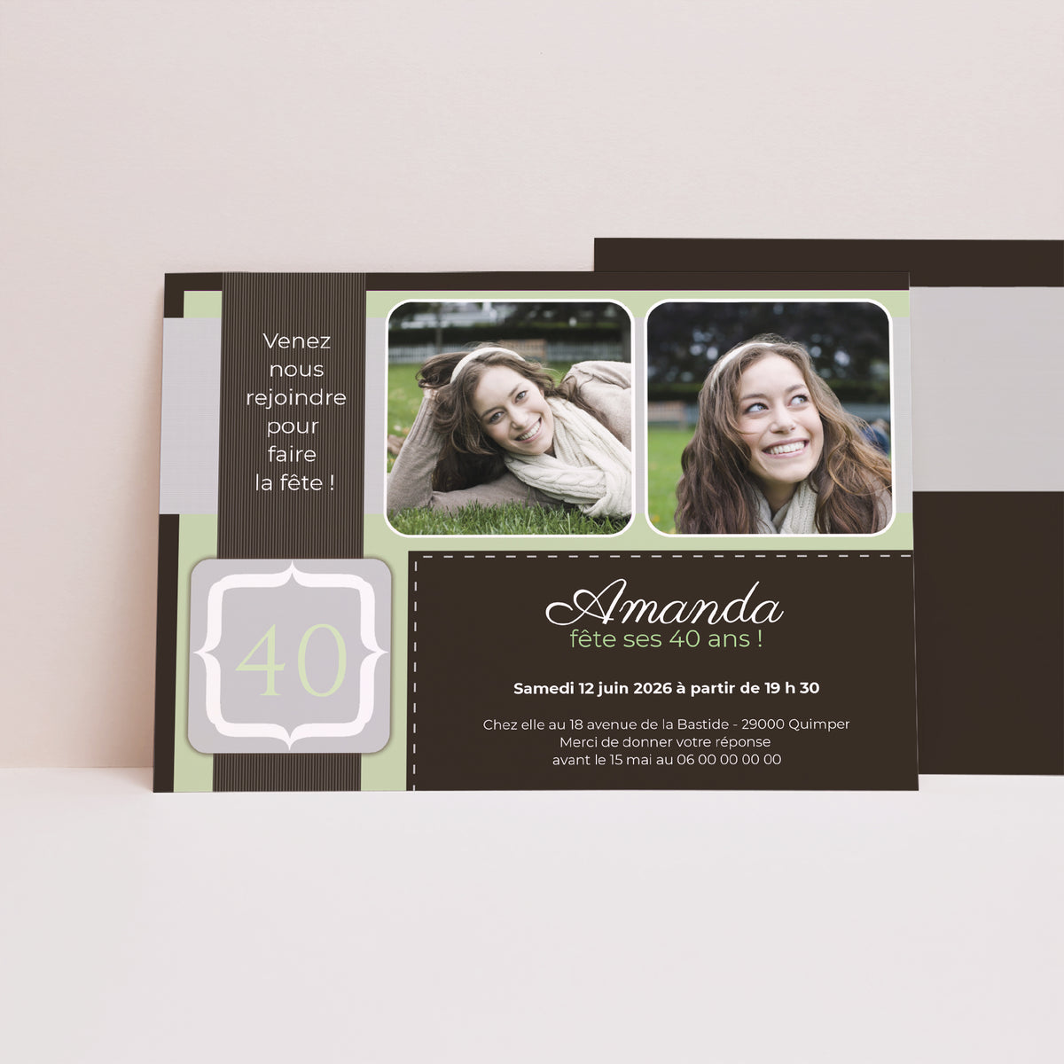 Invitations Anniversaire Adulte Paysage Menthe Chocolat photo N° 1