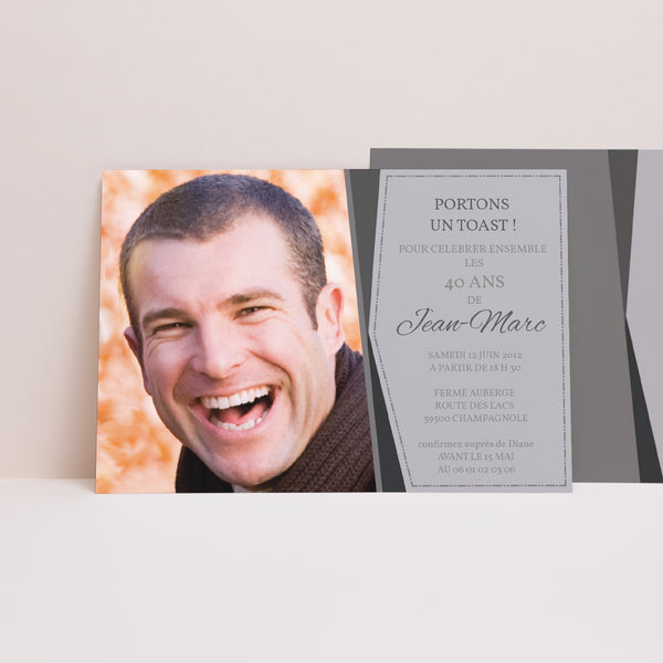 Invitations Anniversaire Adulte Paysage Cadre en argent photo