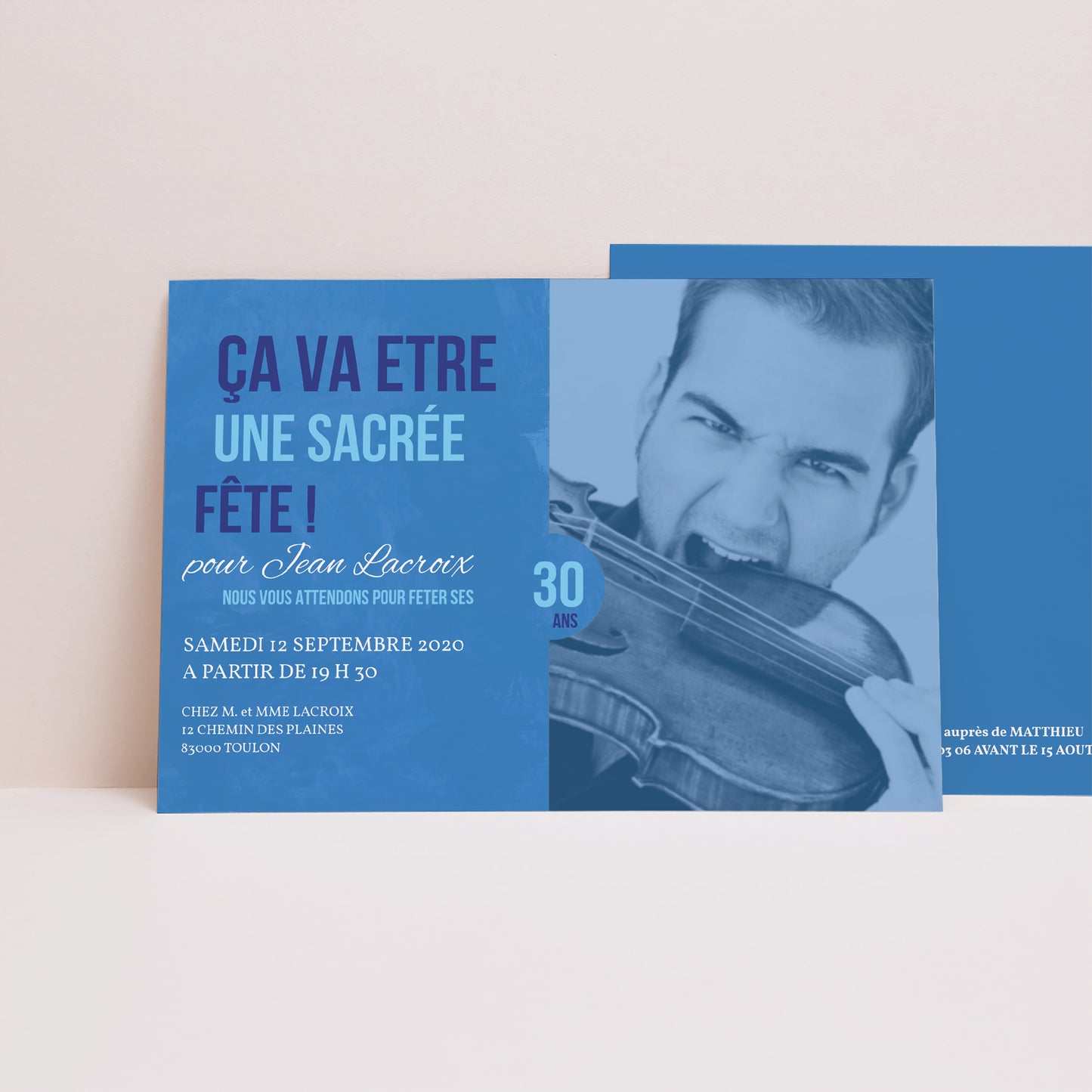 Invitations Anniversaire Adulte Portrait Ombre bleue photo N° 1