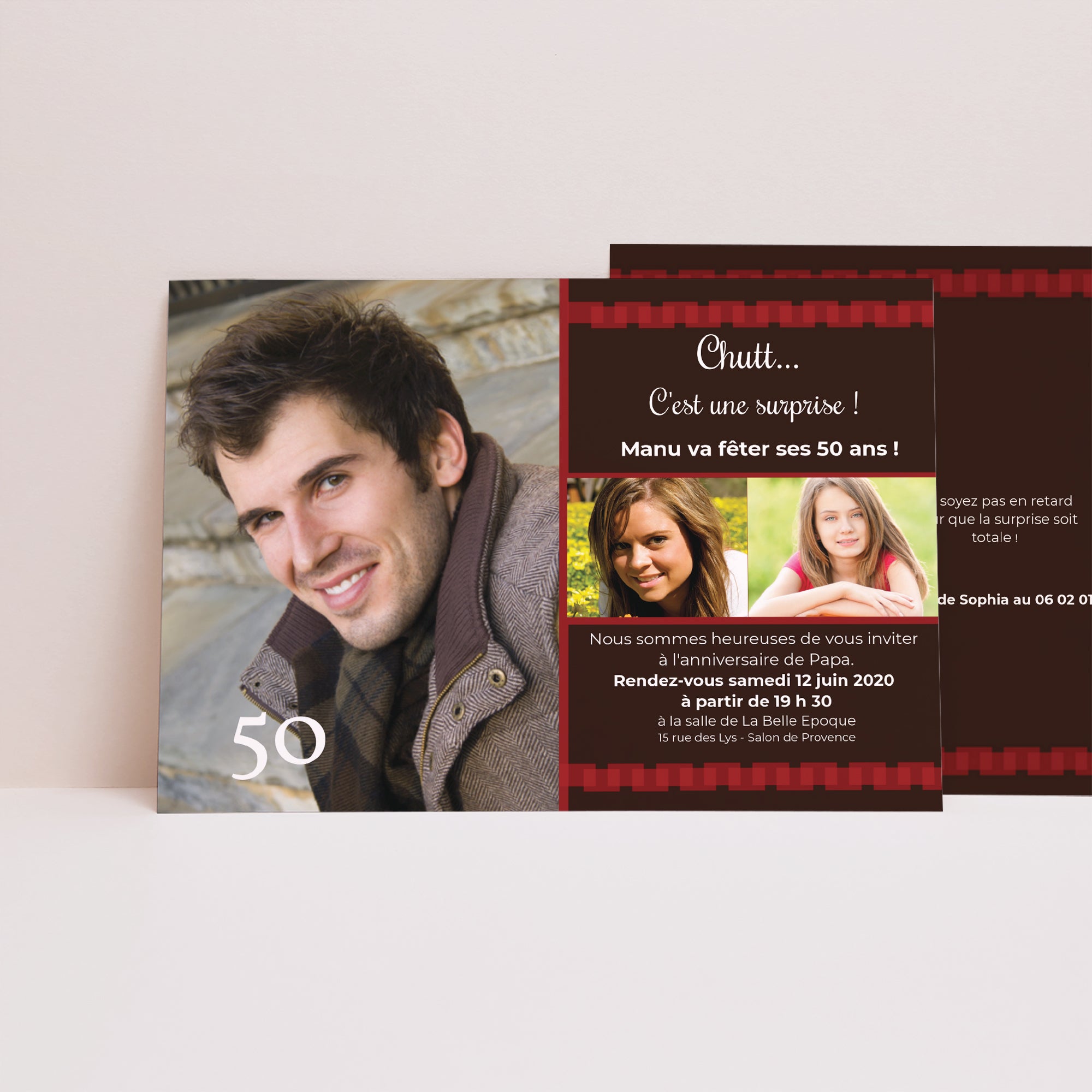 Invitations Anniversaire Adulte Paysage Bordures rouges photo N° 1