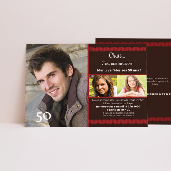 Invitations Anniversaire Adulte Paysage Bordures rouges photo