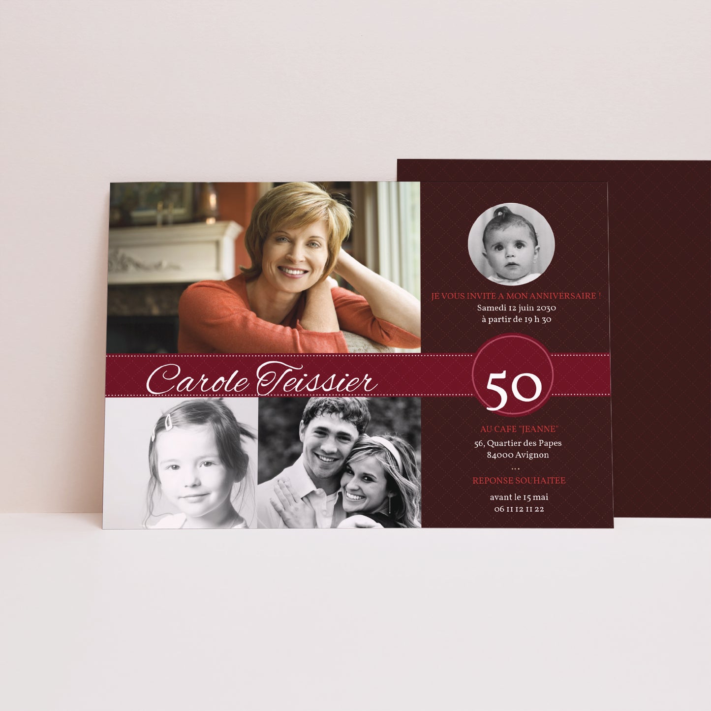 Invitations Anniversaire Adulte Portrait 70 Rubis photo N° 1