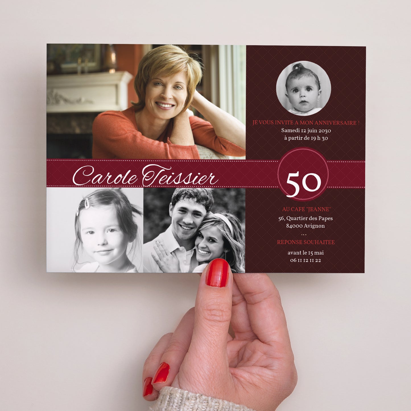 Invitations Anniversaire Adulte Portrait 70 Rubis photo N° 3