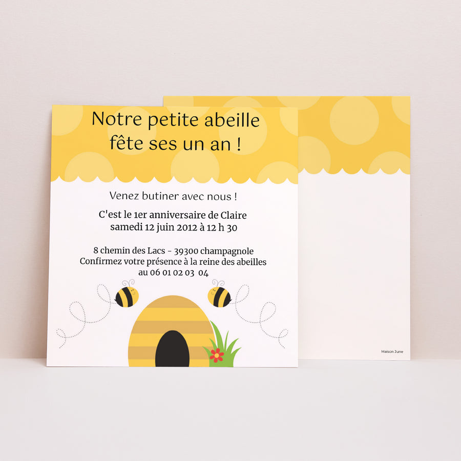 Invitations Anniversaire Enfant Carré La belle abeille photo