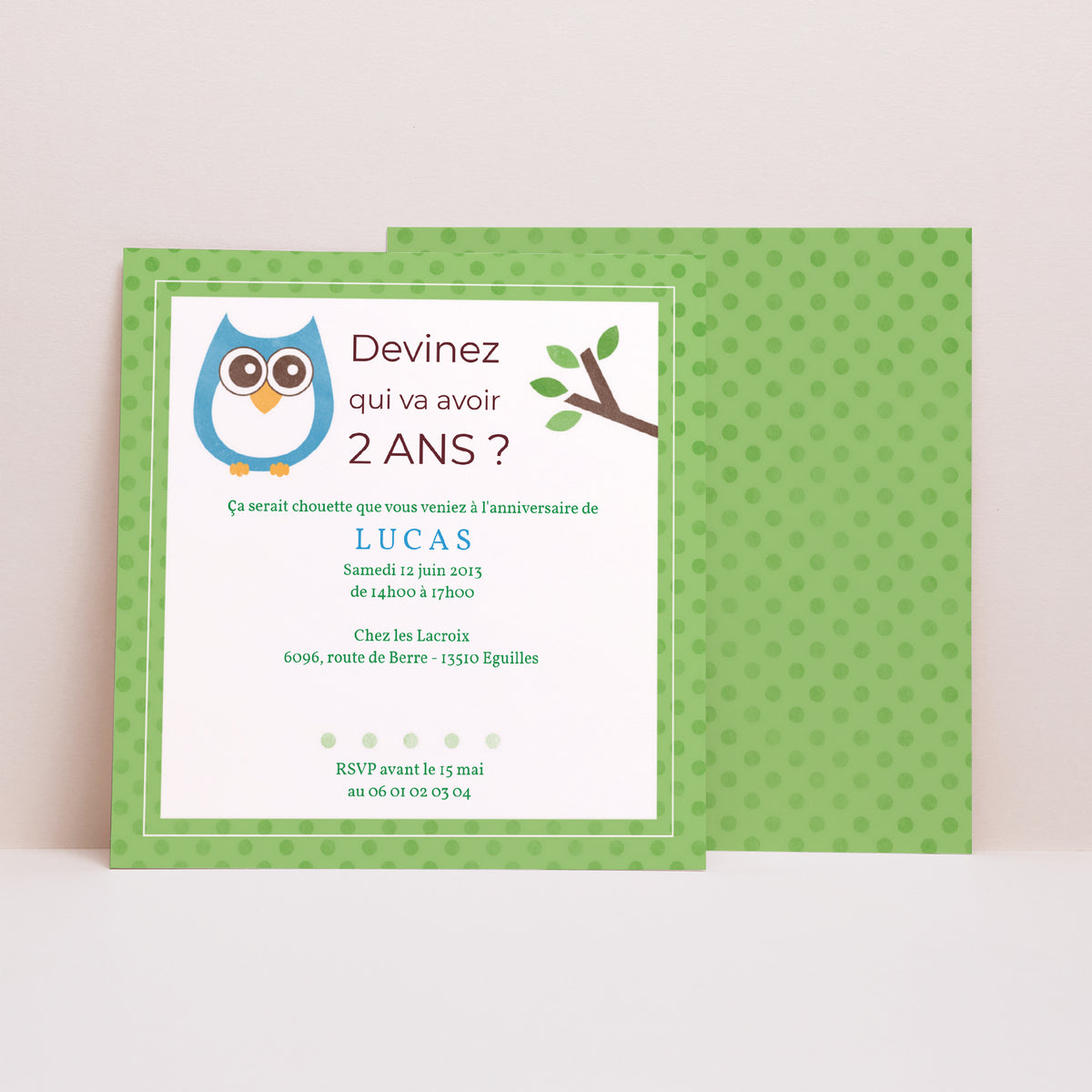 Invitations Anniversaire Enfant Carré Chouette une fête photo N° 1
