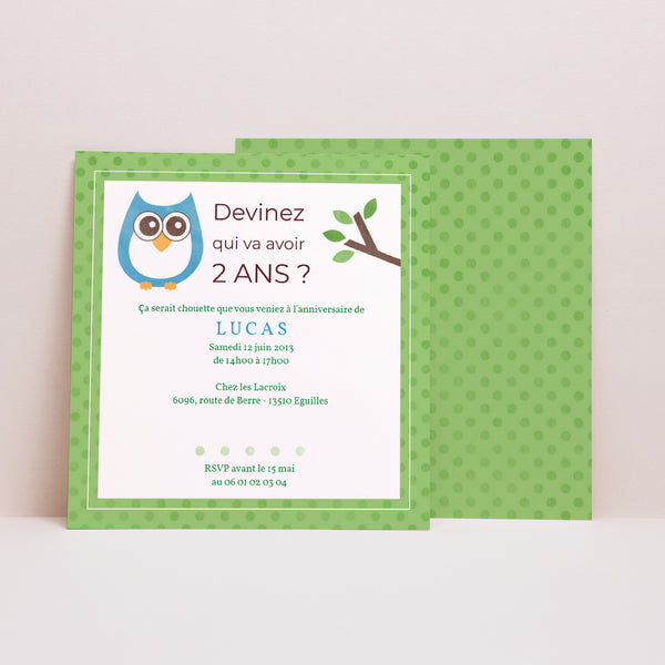 Invitations Anniversaire Enfant Carré Chouette une fête photo