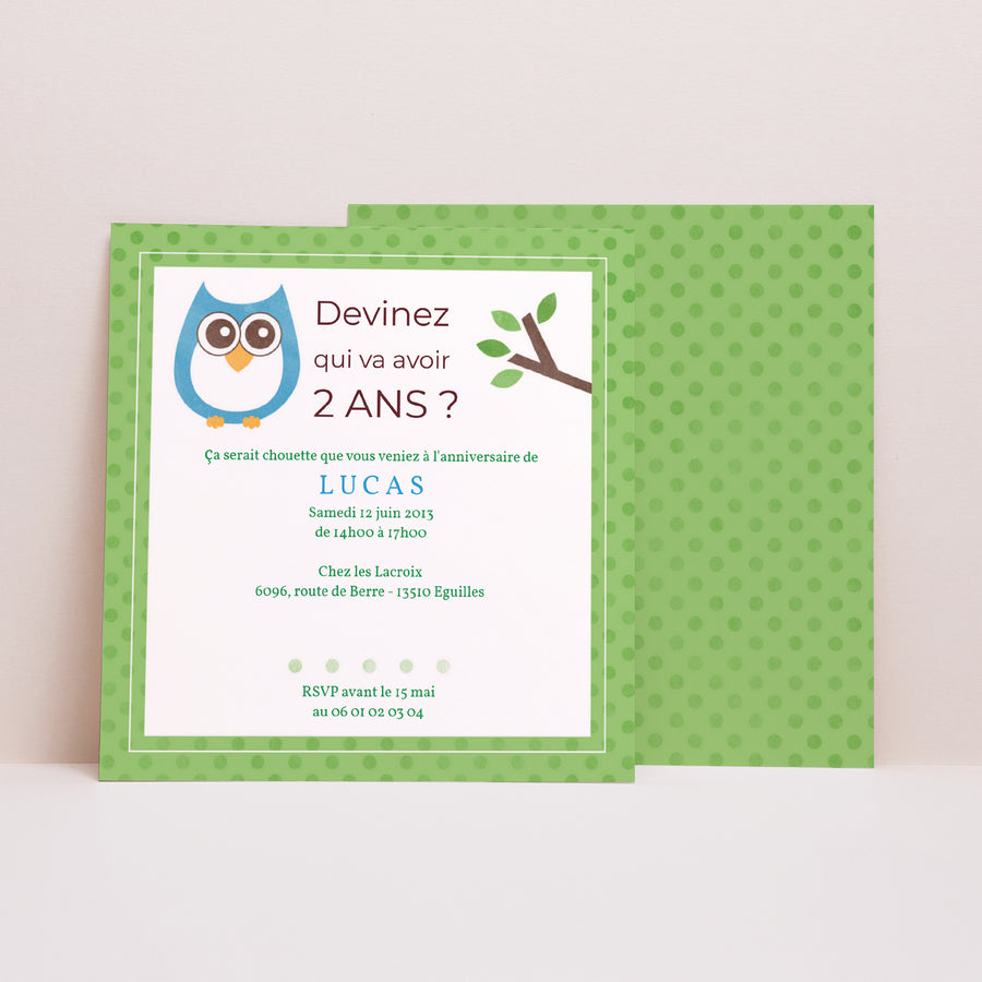 Invitations Anniversaire Enfant Carré Chouette une fête photo