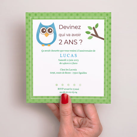 Invitations Anniversaire Enfant Carré Chouette une fête