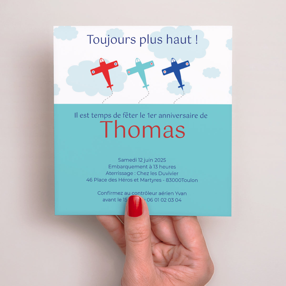 Invitations Anniversaire Enfant Carré Décollage immédiat photo N° 2
