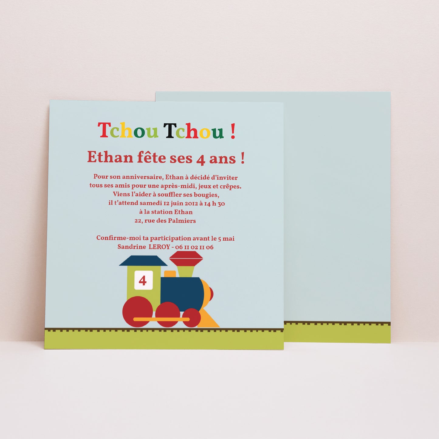 Invitations Anniversaire Enfant Carré Tchou ! Tchou ! photo N° 1