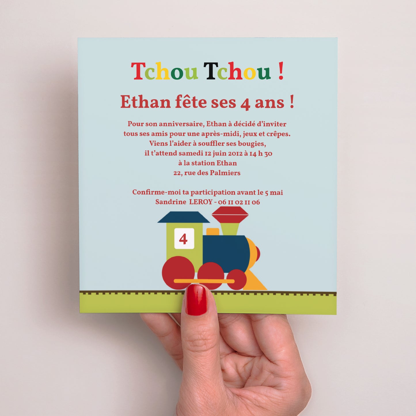 Invitations Anniversaire Enfant Carré Tchou ! Tchou ! photo N° 2