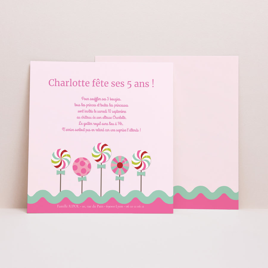 Invitations Anniversaire Enfant Carré Sucre d'orge photo