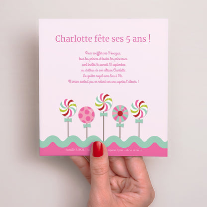 Invitations Anniversaire Enfant Carré Sucre d'orge photo N° 2