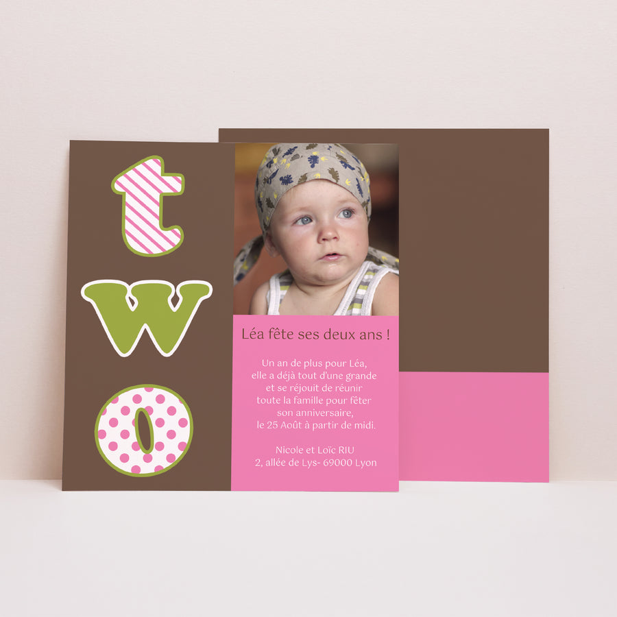 Invitations Anniversaire Enfant Carré 2 ans photo