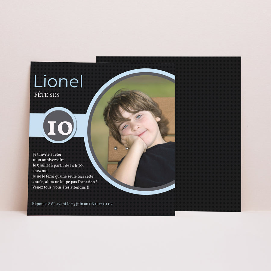 Invitations Anniversaire Enfant Carré Garçon de 10 ans photo
