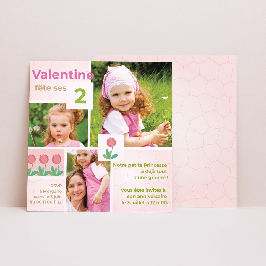 Invitations Anniversaire Enfant Carré Tulipe dans le jardin photo