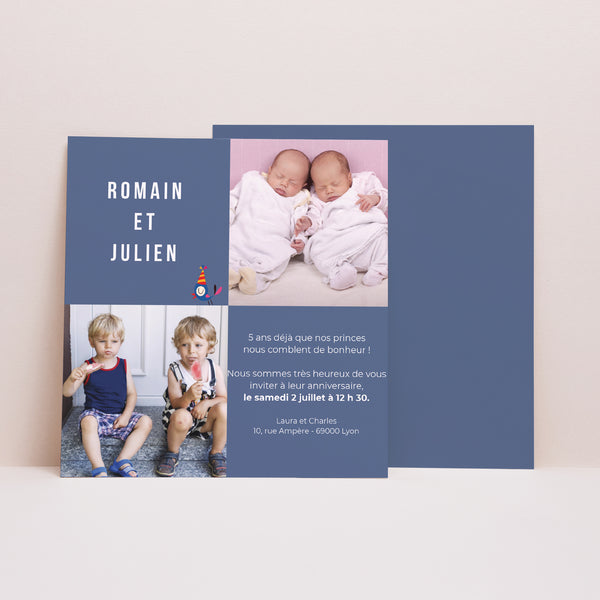 Invitations Anniversaire Enfant Carré Jumelles photo