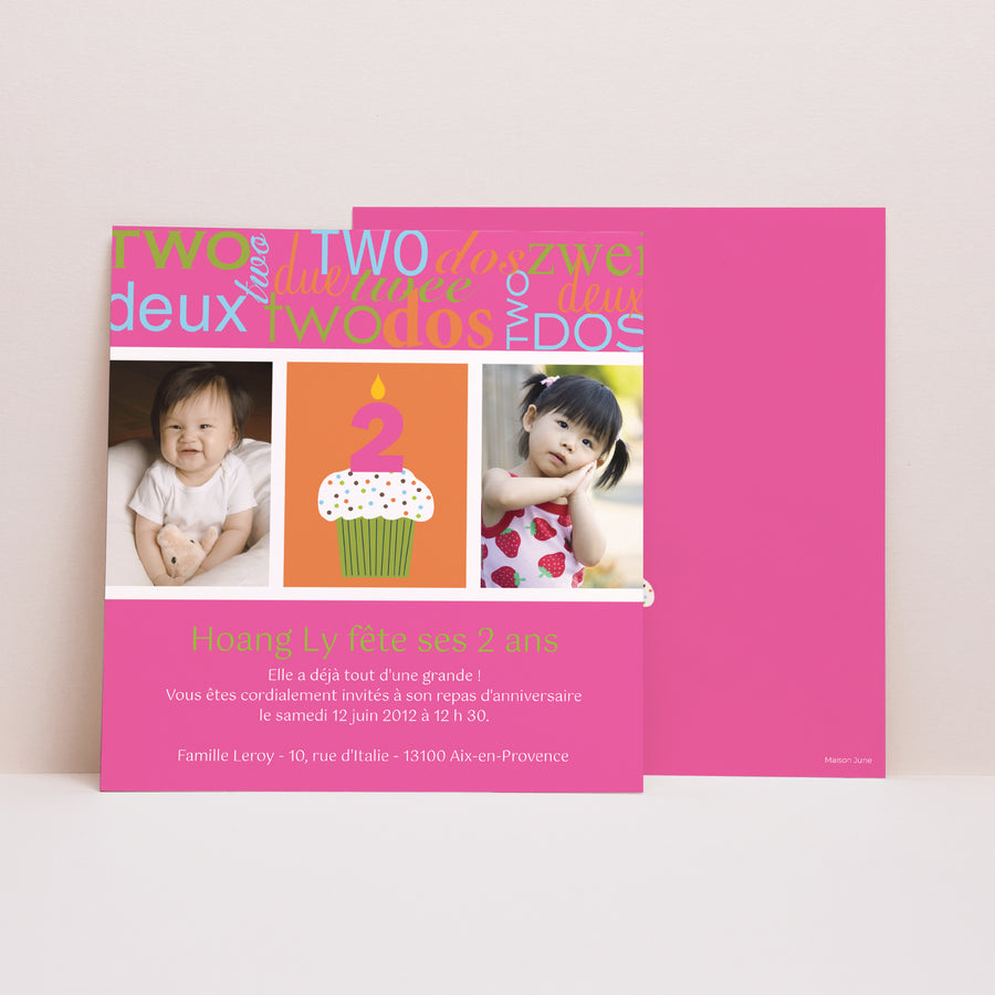 Invitations Anniversaire Enfant Carré Compte jusqu'à 2 photo