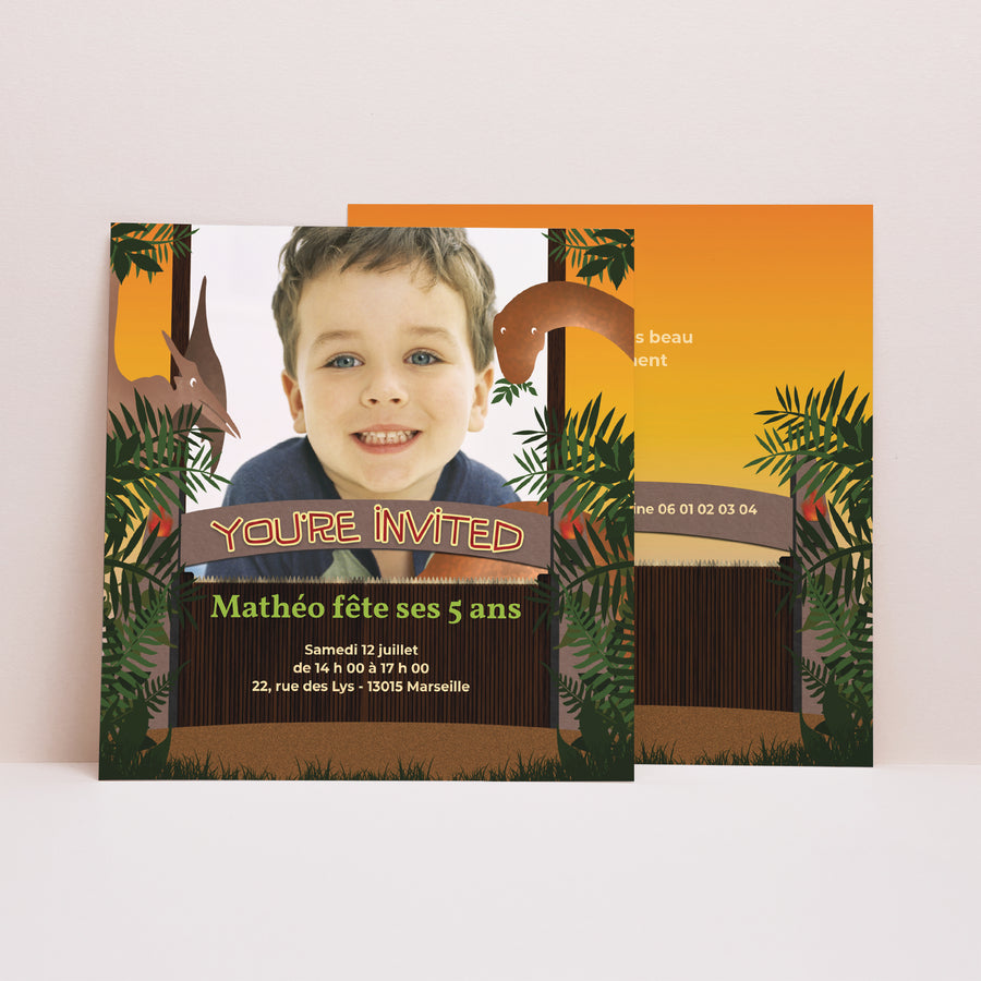 Invitations Anniversaire Enfant Carré Jurassic Jungle photo