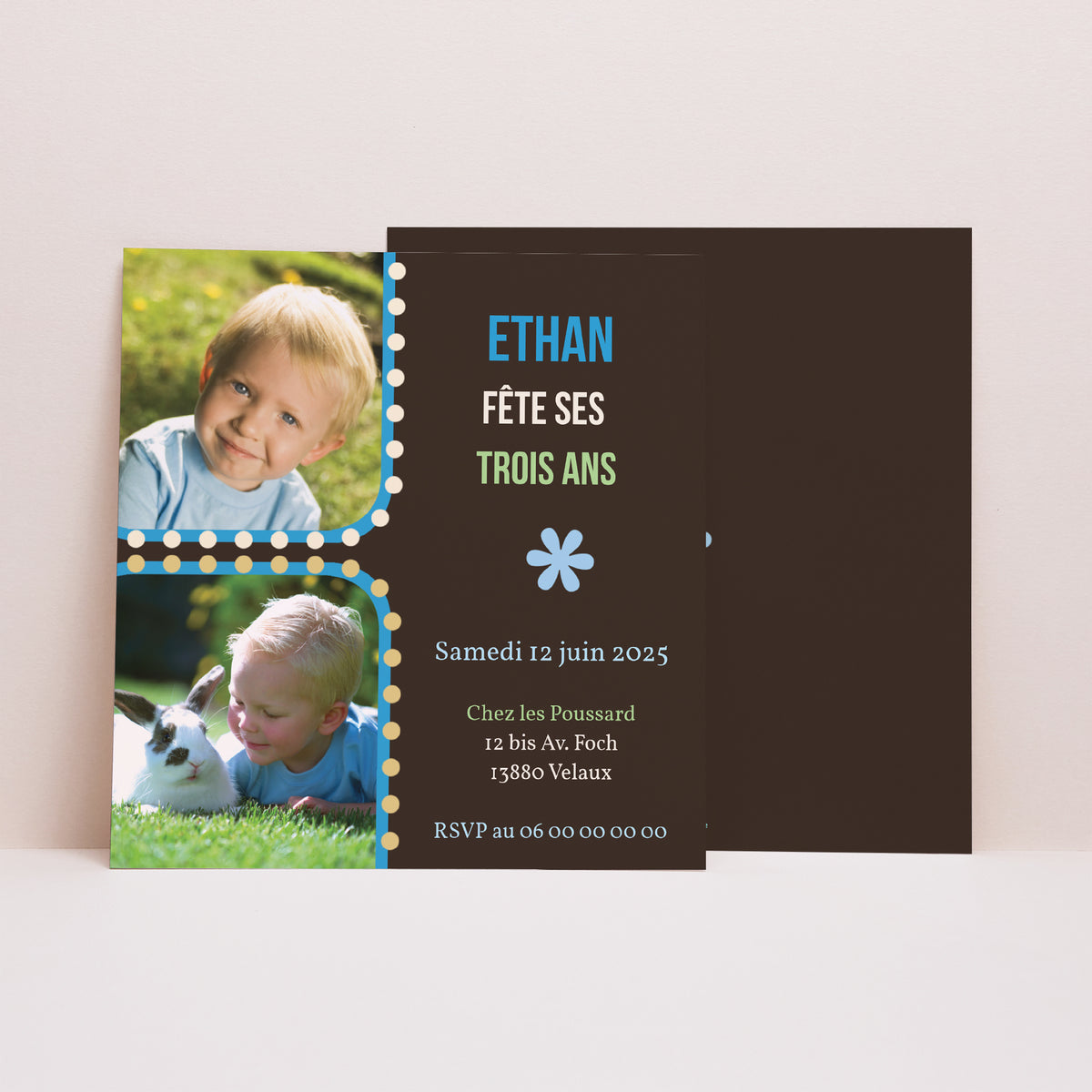 Invitations Anniversaire Enfant Carré 1,2,3 soleil photo N° 1