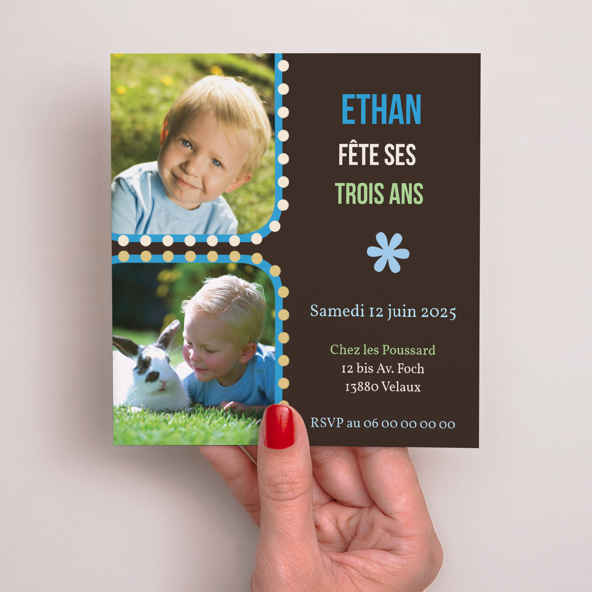 Invitations Anniversaire Enfant Carré 1,2,3 soleil photo N° 2