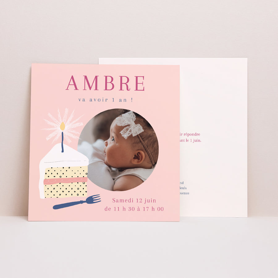 Invitations Anniversaire Enfant Carré Première bougie photo
