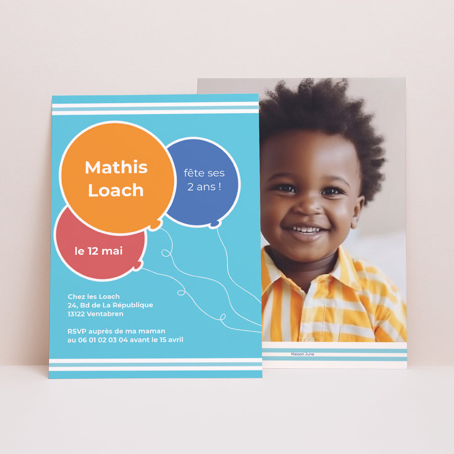 Invitations Anniversaire Enfant Portrait Ballon - Garçon photo