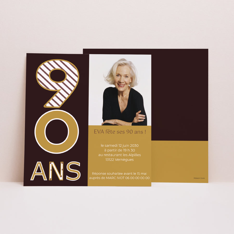 Invitations Anniversaire Adulte Carré 90 ans en Or photo