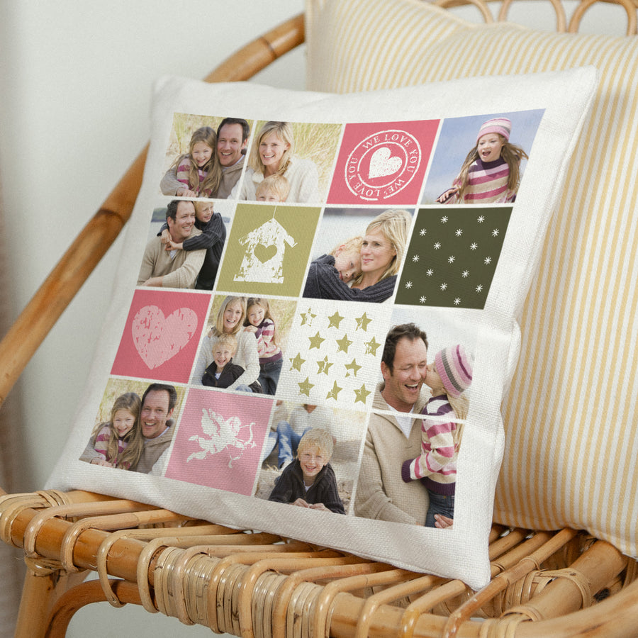 Coussin Objets Beige naturel Je t'aime photo