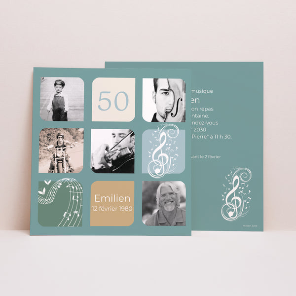 Invitations Anniversaire Adulte Carré Musique ! Multi-photos photo