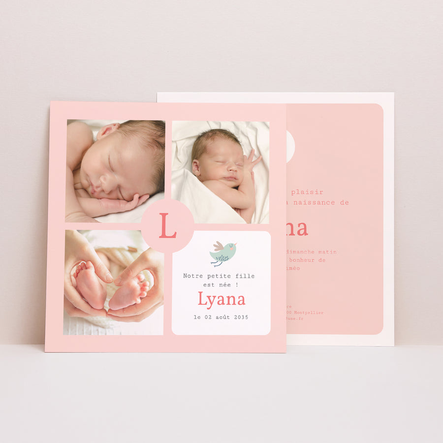 Faire-part Naissance Carré Girly photo